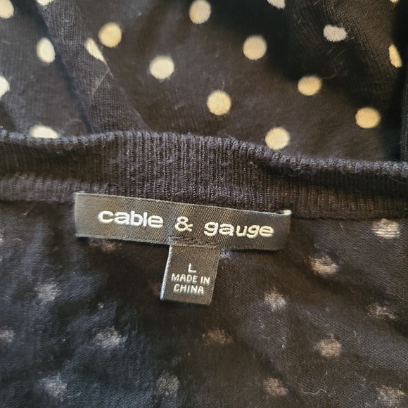 Cable & Gauge Polka Dot Button Front Cardigan Sweater Black and Cream Size L Lg - Picture 4 of 4